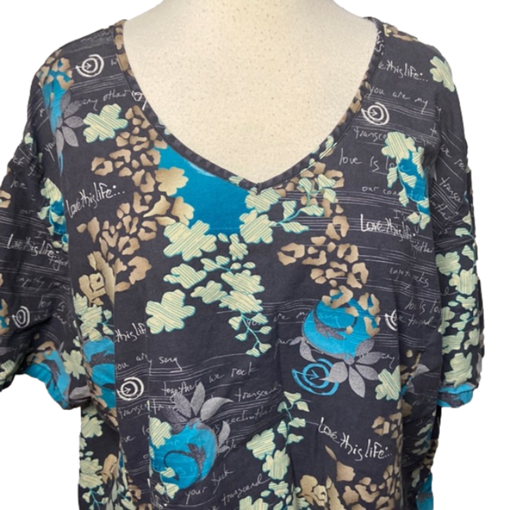 Love This Life Scrub Top 3 Front Pockets Gray Blue XL